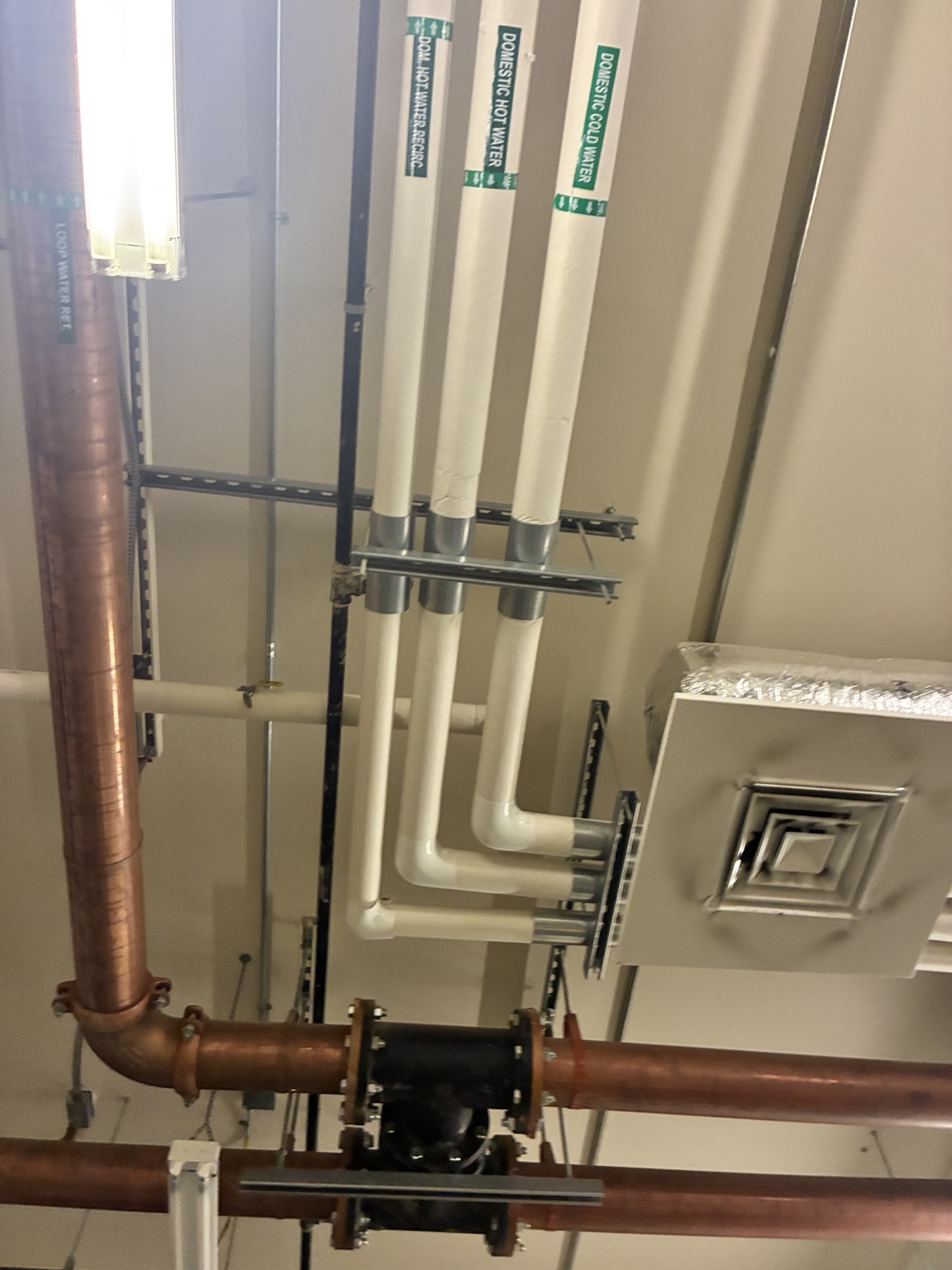 Overhead commercial domestic water piping