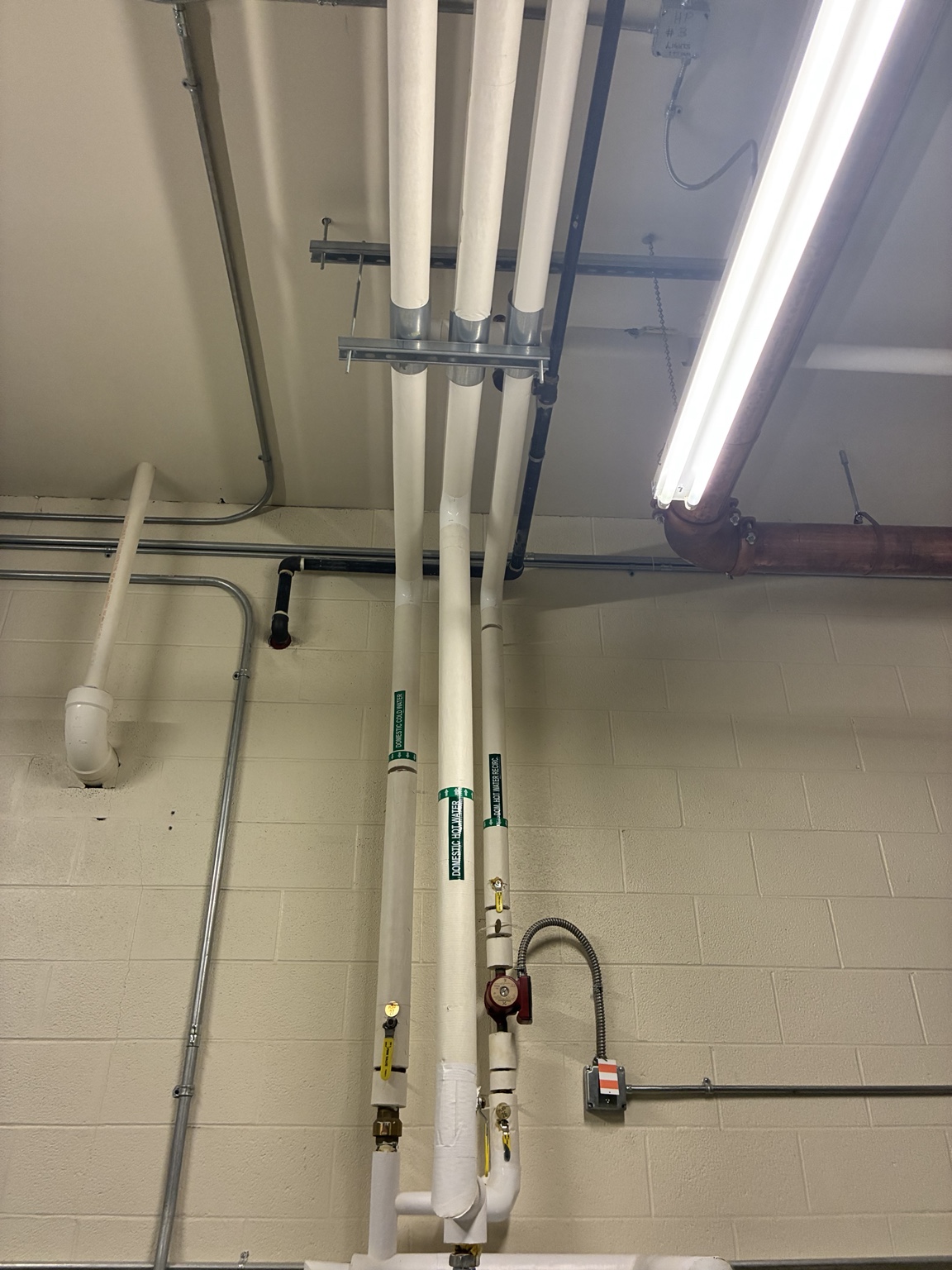 Labeled commercial domestic water piping risers