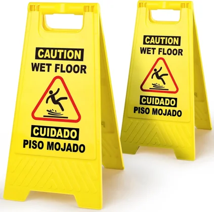 Bilingual Caution Wet Floor Signs — 2 Pack
