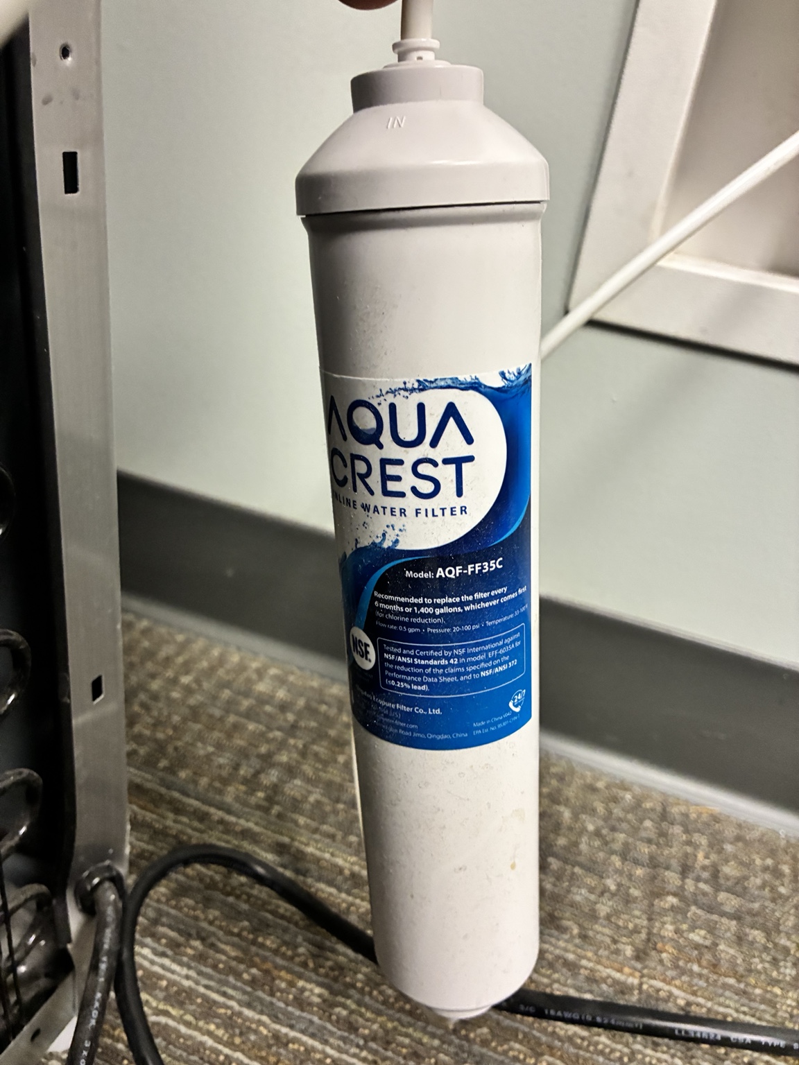 Inline water dispenser filter cartridge